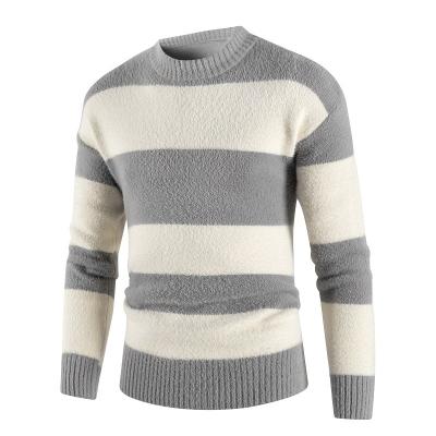 China New Design Anti-wrinkle Clothing European Round Neck Long Sleeve Stripe Plain Knitted Soft Mink Men's Sweaters Jumper for sale