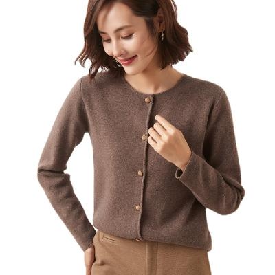 China Low MOQ Factory Customization Anti-wrinkle Crewneck Long Sleeve High Quality Soft Merino Wool Woman Sweaters Button Up Cardigan for sale