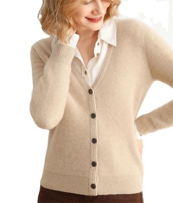 China Anti-Wrinkle Knit Factory OEM and ODM High Quality V-Neck Sleeve Button Long Up Plain Knitted Cardigan Women Custom Cashmere Sweater for sale