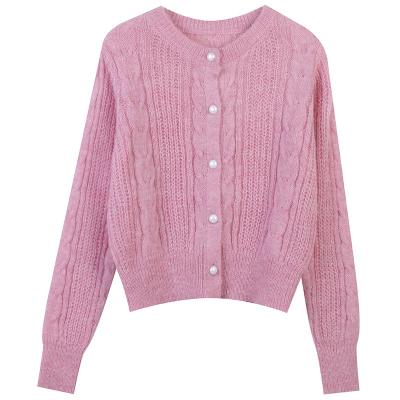 China Anti-wrinkle crew neck sleeve button down long cable down bulk mohair yarn sweater girl cardigan sweater for woman for sale