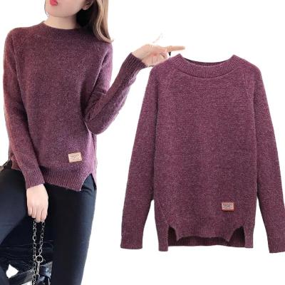 China Cheap Price Wholesale Custom Girls' Anti-wrinkle Crew Neck Logo Sweater Readymade Garments Sweater Tops For Ladies for sale