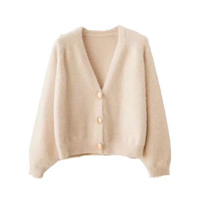 China Mink Fluffy Super Soft Cos V-Neck Sweater Hot Selling QUICK DRY Pink Buttons Cardigan Sweater High Quality Women's Mink Sweater for sale