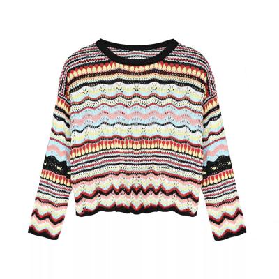 China 2022 Wholesale QUICK DRY acrylic colorful stripe women sweater pullover women good quality loose knit wear for sale