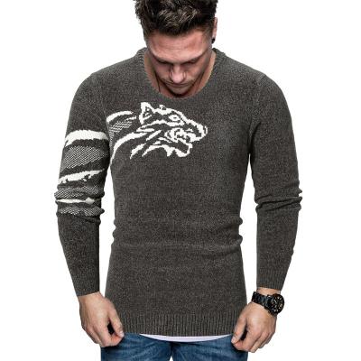 China Wholesale Mens Sweaters Custom Logo Mens Knitwear Cheap Price Round Neck Tiger Printed Jacquard Anti-wrinkle Chenille Pullover for sale