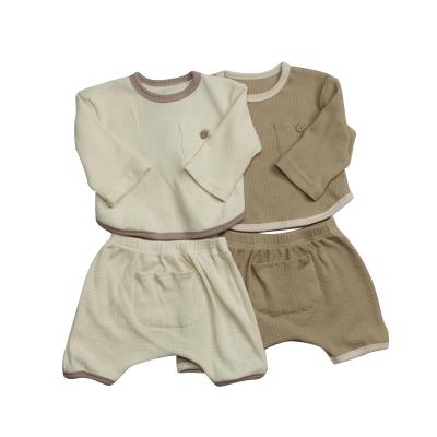 China Breathable Wholesale Half Sleeve Waffles Baby Boy Clothing Set 3-18 Months for sale