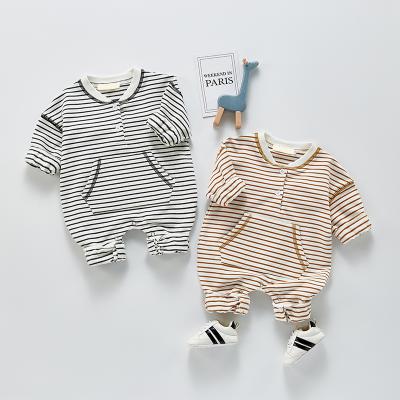 China Custom Spandex/Cotton Autumn Winter Kids Newborn Long Sleeve Jumpsuits Stripe Baby Onesie Romper for sale