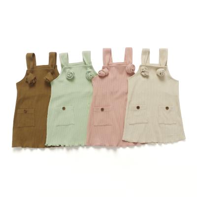 China Summer Baby Clothes Dresses Solid Color Breathable Boutique Ribbed Girls Suspender Skirts for sale