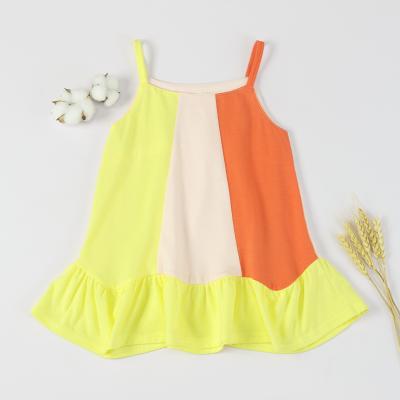 China Summer Girls Dresses Cotton Baby Clothes Boutique Sleeveless Contrast Color Breathable Ruffles Kid Dress for sale