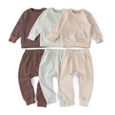 China Casual Baby Cozy Color Stripe Cotton Kids Clothes Two Piece Suit for sale