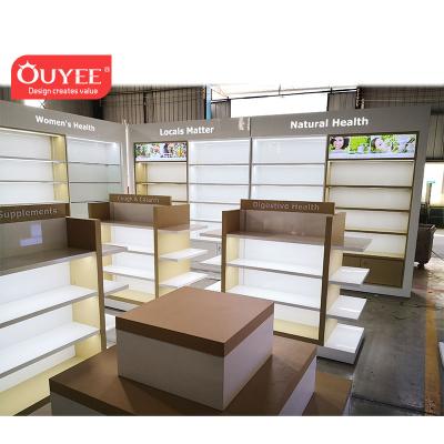 China Modern Pharmacy Display MDF Pharmacy Store Counter Design Medical Pharmacy Furniture en venta