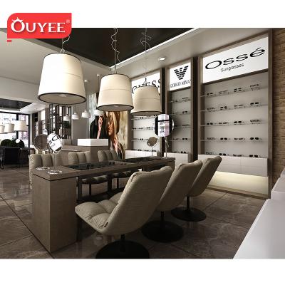 China Modern Optical Store Low Price Optical Shop Furniture Customized Glass Glasses Display Stand With Lights for sale