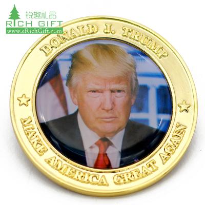 China Custom Donald Trump promotion from Europe cheap epoxy color offset printing gold/copper challenge coin for commemorative for sale