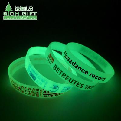 China High End Environmental Friendly No Min Order Transparent Fluorescent Wristband Printed Logo Custom Wristband Silicon Rubber Wristbands With Logo for sale