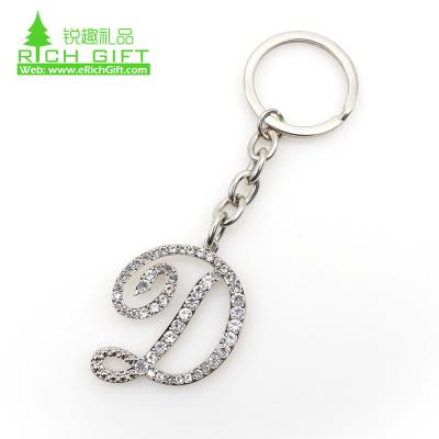 China Custom Mini Charm Key Ring Wallet Designer Style Diamond Crystal Letter Cute Design Stainless Steel Alphabet D J Key Chain Key Chain for sale