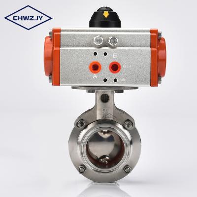 China JY ss304 ss316l tri stainless steel pneumatic actuator control general sanitary flange flanged butterfly valve for sale