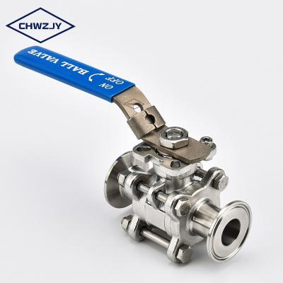 China General Chwzjy 304 Mini High Platform Long Handle 316L Stainless Steel Three Piece Stainless Steel Manual Tri Flange 3Pc Ball Valve for sale