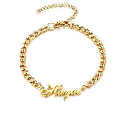 China FASHIONABLE NUORO Personalized Stainless Steel Chunky Chain Name Bangle Bracelet for Women Girls Multiple Custom Names Adjustable Bracelet for sale