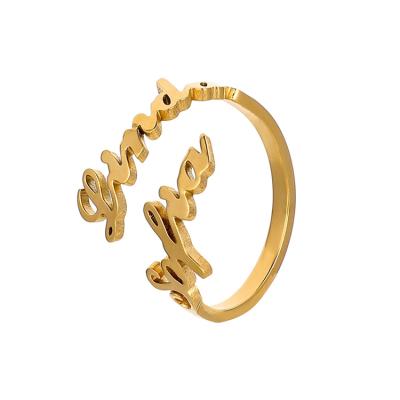 China NUORO TRENDY Minimalism Fashion Women Lover Couple Gold Personalized Stainless Steel Letter 2 Name Ring Valentine's Gift Jewelry for sale