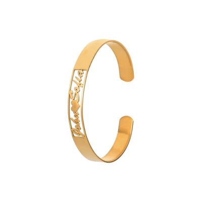 China NUORO Stainless Steel Women Jewelry FASHIONABLE Handmade Unique Stamp Tasty Cavity 18k Gold Plated Custom Heart Name Bangle Bracelet for sale