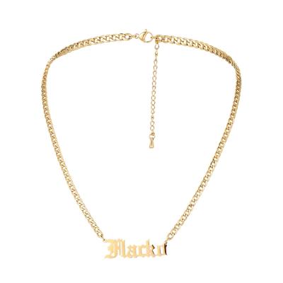 China Custom NUORO Hip Hop Letter Name Necklace Fashion Stainless Steel Necklace Women Girls Party Gold Cool Unisex Cuban Chain Jewelry TRENDY for sale