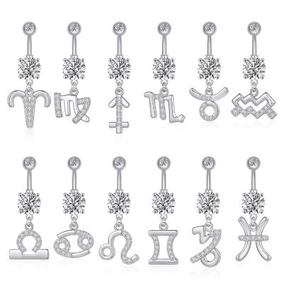 China NUORO CLASSIC Rhinestone Ombligo Ball 12 Zodiac Belly Button Rings Belly Button Piercing Navel Stainless Steel for sale