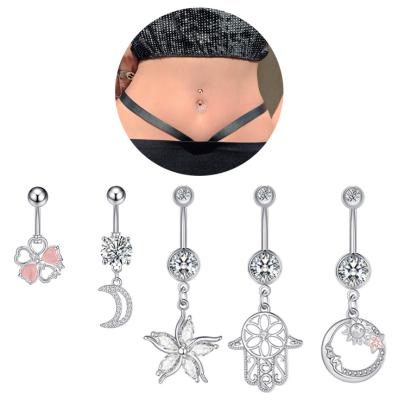 China Tasty NUORO Hot Selling CLASSIC Creative Navel Body Jewelry Stainless Steel Funky Ring Zircon Hand Flower Navel Rings for sale