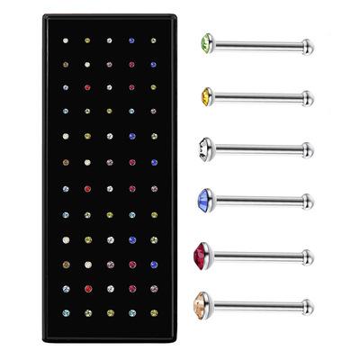 China NUORO CLASSICS Fashionable 60 Boxed L Shaped Nose Studs 1.5/2.0/2.5 Diamond Bent Rod Women Part Piercing Stainless Steel Nose Ring for sale