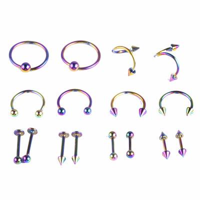 China CLASSIC 16pcs Sets Stainless Steel Circle Tongue Nail Lip Eyebrow Nail Nose Set Piercing Jewelry Accessories for sale