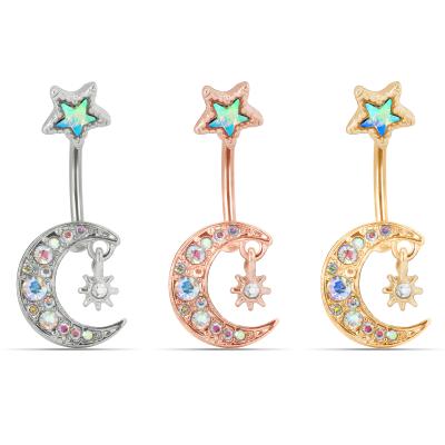 China CLASSIC European and American Jewelry Moon Star Piercing Female Navel Nail Button Ring Stainless Steel 3 Color Navel Accessories for sale