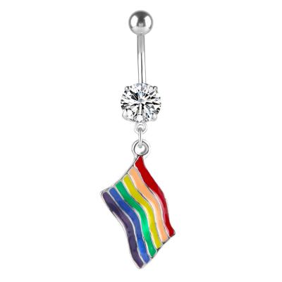 China NUORO 2021 Newest Stainless Steel Belly Button Rings CLASSIC Rainbow Flag Zircon Belly Button Dangle Navel Piercing Jewelry for sale