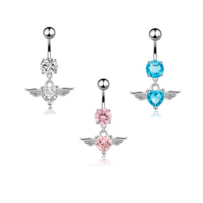 China NUORO CLASSIC Hot Navel Piercing Angel Heart Zircon Crystal Belly Button Piercings Like Crystal Stone Beads Gold Piercing for sale