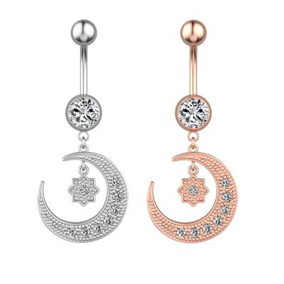 China NUORO 1PC Creative CLASSIC Newe Crescent Moon Star Navel Belly Button Rings Crystal Surgical Steel Belly Ring Jewelry for sale