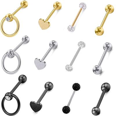 China NUORO 1PC CLASSIC Multi Style Tongue Piercing Helix Ear Cartilage Stud Earring Body Jewelry Tongue Ring Barbell Stainless Steel Bar for sale