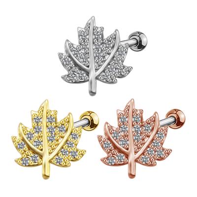 China NUORO 1PC CZ Copper Flower CLASSIC Maple Leaf Dangle Multicolor Ear Piercing Jewelry Barbell Earrings Helix Cartilage Earring for sale