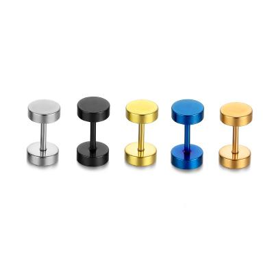 China NUORO CLASSIC 1pc Stainless Steel Mens Womens Ear Piercing Plugs Tunnel Fake Ear Gauge Barbell Screw Stud Flat Back Stud Earrings for sale