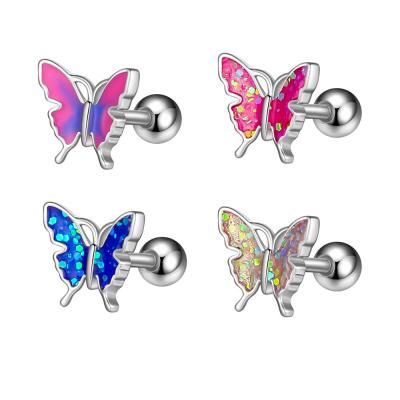 China NUORO NUORO CLASSIC Fashion Colorful Enamel Butterfly Screw Stud Earrings Drip Oil Stainless Steel For Women Butterfly Ear Piercing for sale