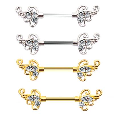 China Fashionable CLASSIC Wing Body Jewelry Butterfly Nipple Rings Stainless Steel Straight Hollow Wing Inlaid Barbell Piercing Butterfly Bar by NUORO for sale