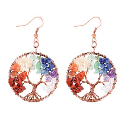 China NUORO FASHIONABLE Irregular Natural Jewelry Tree Crystal Chakra Chipped Stones Women Big Colorful Tumbled Stone Life Dangle Drop Earrings for sale