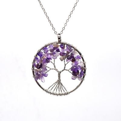 China Hot Selling NUORO Hot Selling Colorful Handmade Jewelry Necklace Women Clavicle Chain Tiny Natural Amethyst Crystal Stones Tree For Life for sale