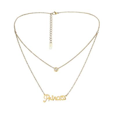 China NUORO FASHIONABLE Vintage Stainless Steel Double Layer Collares Women Jewelry Short Delicate Princess Letter Choker Necklace Gold CZ for sale