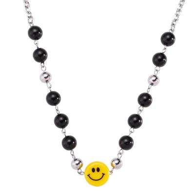 China NUORO TRENDY Minimalism Fashion Shorts Clavicle Chain Jewelry Punk Unisex Bead Round Ball Bead Yellow Smiley Smiley Face Charm Necklace for sale