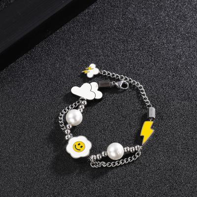 China NUORO TRENDY Stainless Steel Round Ball Beaded Chain Cool Cloud Smiley Face Sun Flower Y2K Jewelry Bead Lightning Bracelet Boys Girls for sale