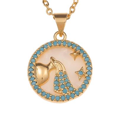 China Trendy Fashion Brass Round Disc NUORO Constellation Jewelry Aries Gemini Cancer Zodiac Pendant Necklace Best Friend Necklace for sale