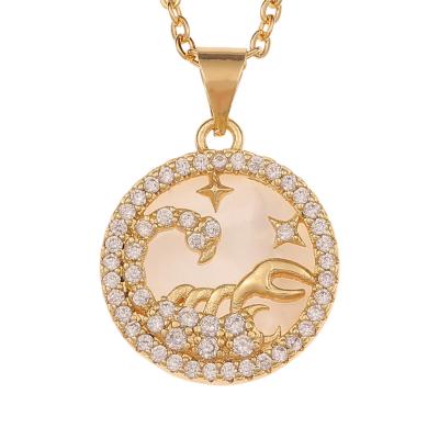 China NUORO 12 FASHION Constellations Zodiac Sign Pendant Necklace For Women Shape Gifts Gold Color Rhinestone Zodiac Sign Necklace for sale