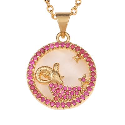 China NUORO 2021 FASHION Trendy Gold Plated Jewelry For Girl Birthday Gift Round 12 Zircon Zodiac Coin Pendant Necklaces for sale