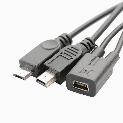 China High Speed ​​USB Transfer Adapter 2 IN 1 Mini USB Female To Mini USB Male+Micro USB Power Charging Cable for sale