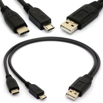 China 2.1A Fast Charging USB 2.0 with 1x Compact Micro USB Connectors Charger Cable Cord 30CM and 1x USB C for sale