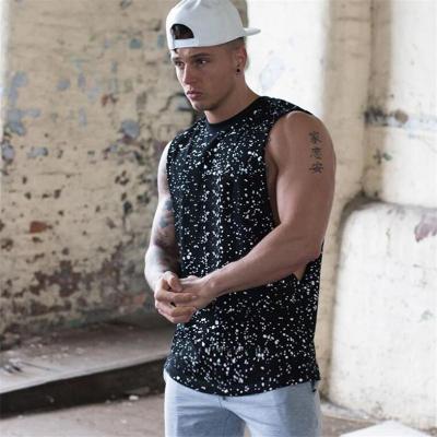 China Wholesale Anti-pilling Summer Fashion Men's Gym Cutout Black White Printing Tank Tops Bottom For Men Bodybuilding T-shirts Fitness Sleeveless Vest for sale