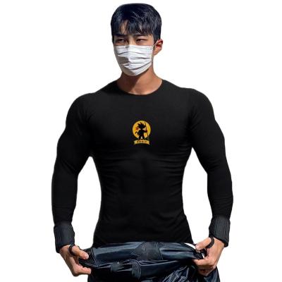 China QUICK DRY Customized Compression Long Sleeves Gym Wear Muscle Black Printing T Shirts For Men for sale