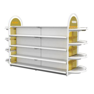 China Double-Sided Snack Shop Metal Shelf Supermarket Snack Display Rack Grocery Double-Sided Display Rack for sale